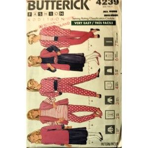 Butterick Sewing Pattern 4239 - Girls Jacket, Vest, Top, Skirt, Pants & Sash.